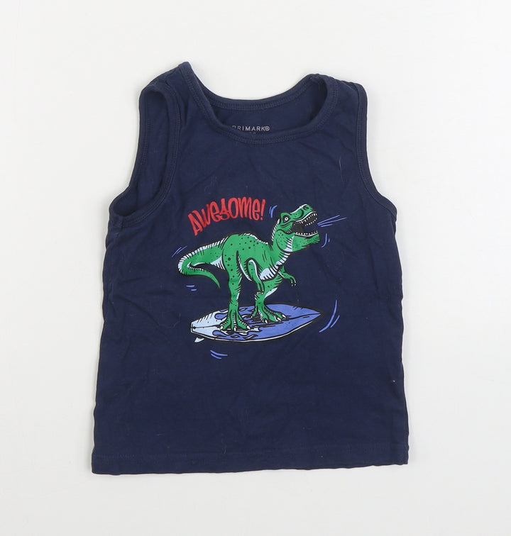 Primark Boys Blue 100% Cotton Basic Tank Size 2-3 Years Round Neck Pullover