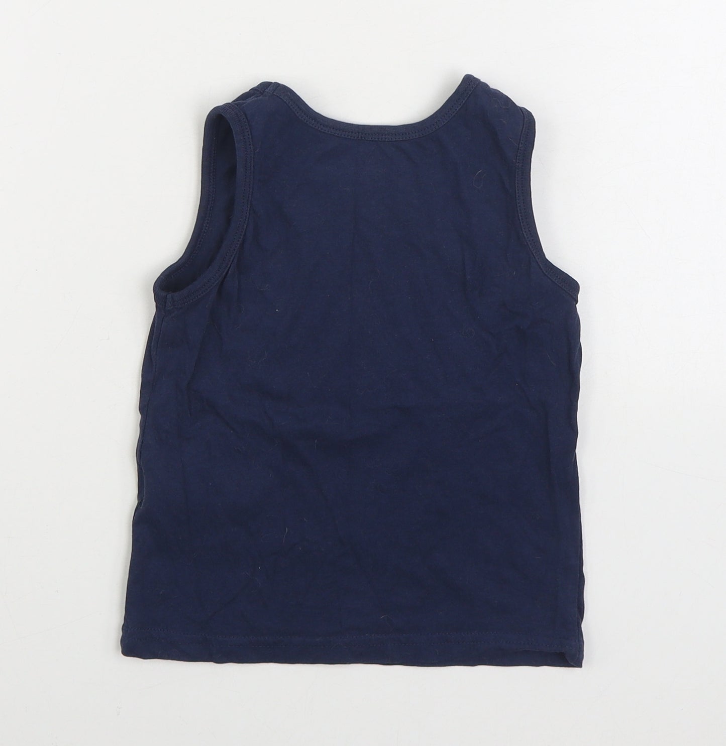 Primark Boys Blue 100% Cotton Basic Tank Size 2-3 Years Round Neck Pullover