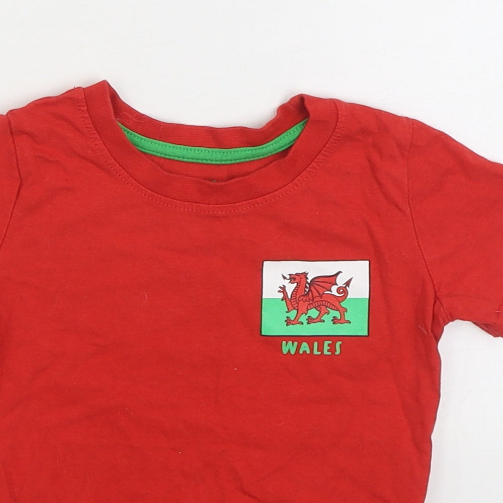 Primark Boys Red 100% Cotton Basic T-Shirt Size 18-24 Months Round Neck Pullover - Wales