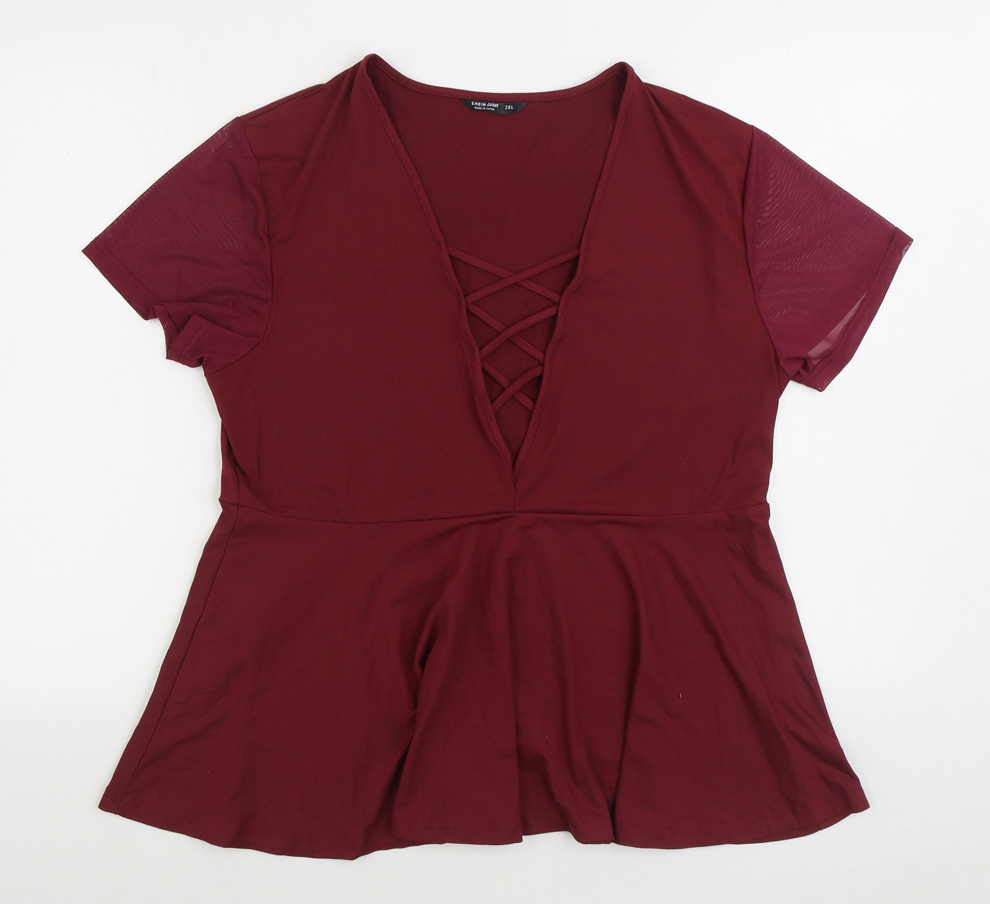 SheIn Womens Red Cotton Basic Blouse Size 2XL V-Neck