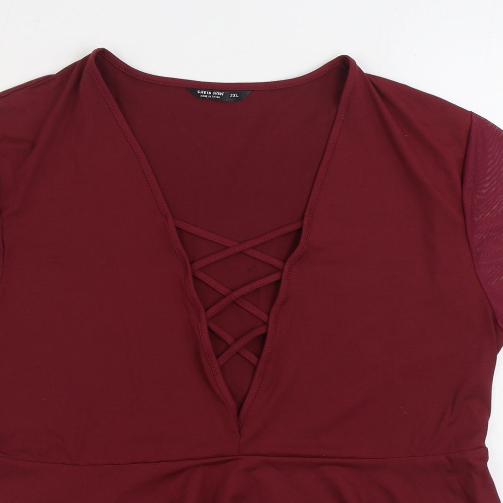 SheIn Womens Red Cotton Basic Blouse Size 2XL V-Neck