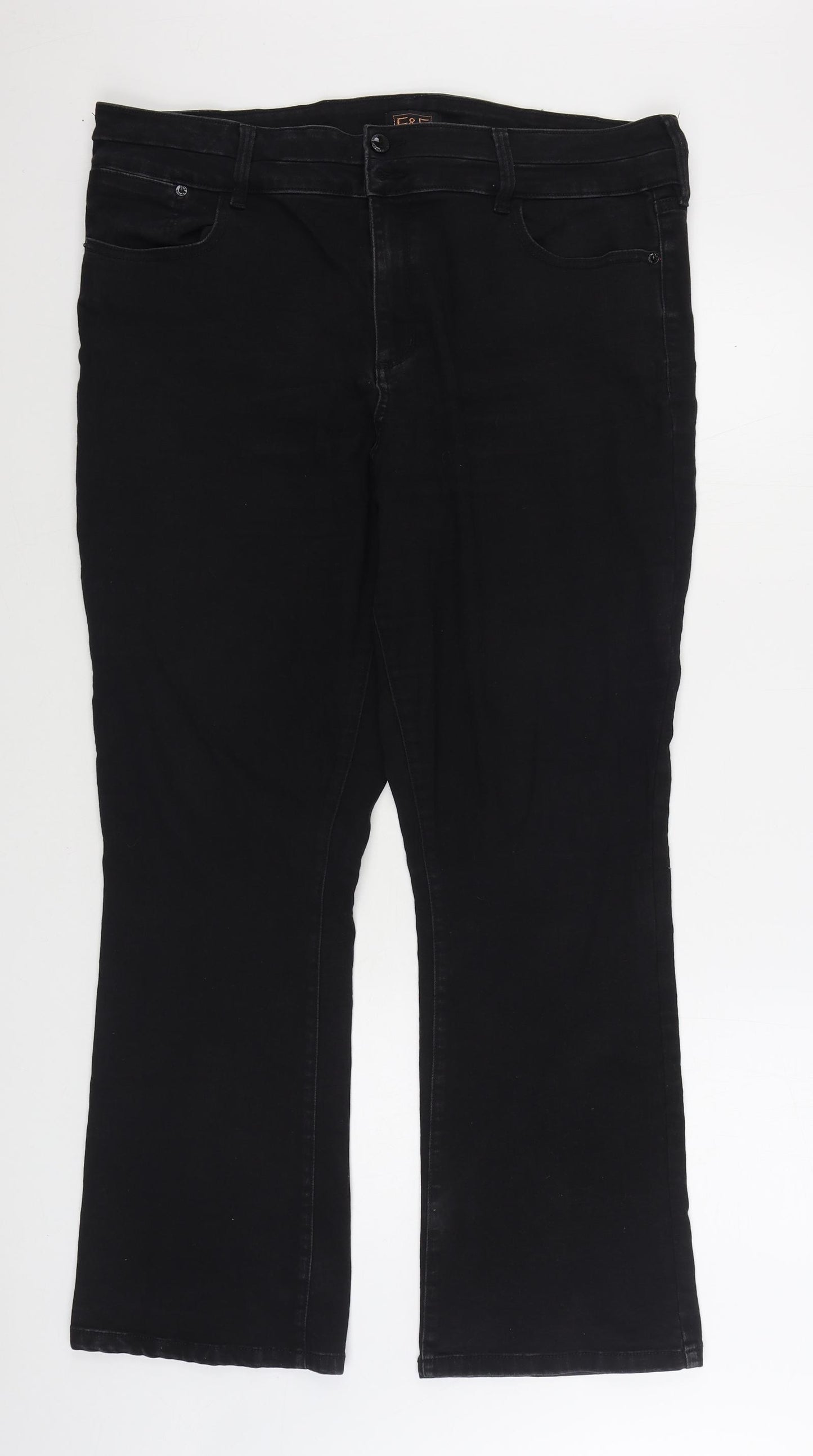 F&F Womens Black Cotton Bootcut Jeans Size 20 L30 in Regular Zip