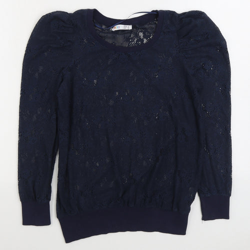 Denim & Co. Womens Blue Boat Neck Polyester Pullover Jumper Size 8