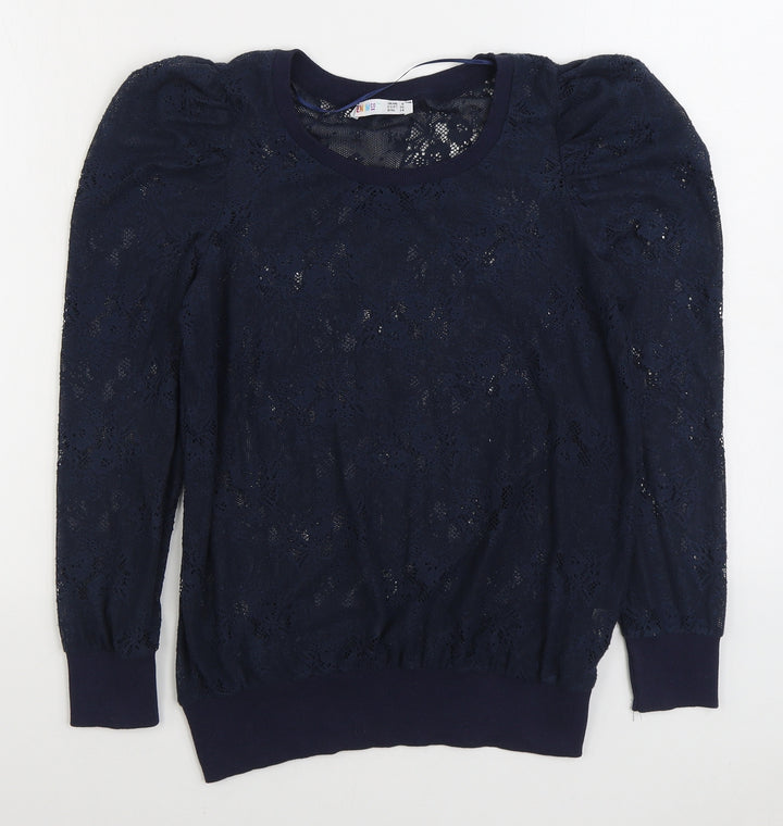 Denim & Co. Womens Blue Boat Neck Polyester Pullover Jumper Size 8