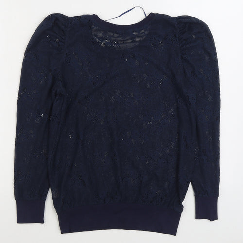 Denim & Co. Womens Blue Boat Neck Polyester Pullover Jumper Size 8