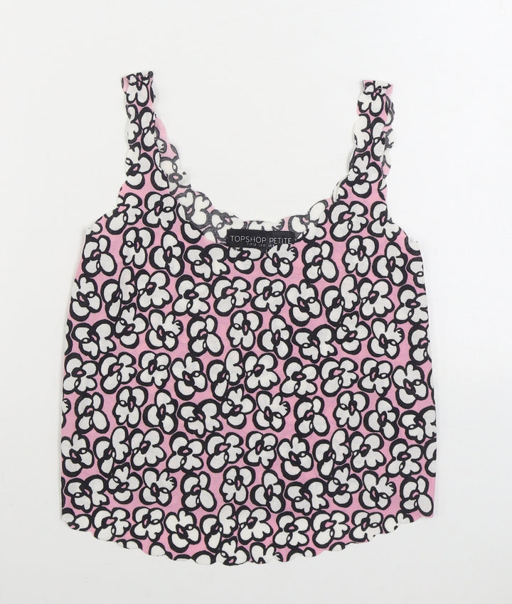 Topshop Womens Pink Geometric Polyester Camisole Tank Size 4 Scoop Neck