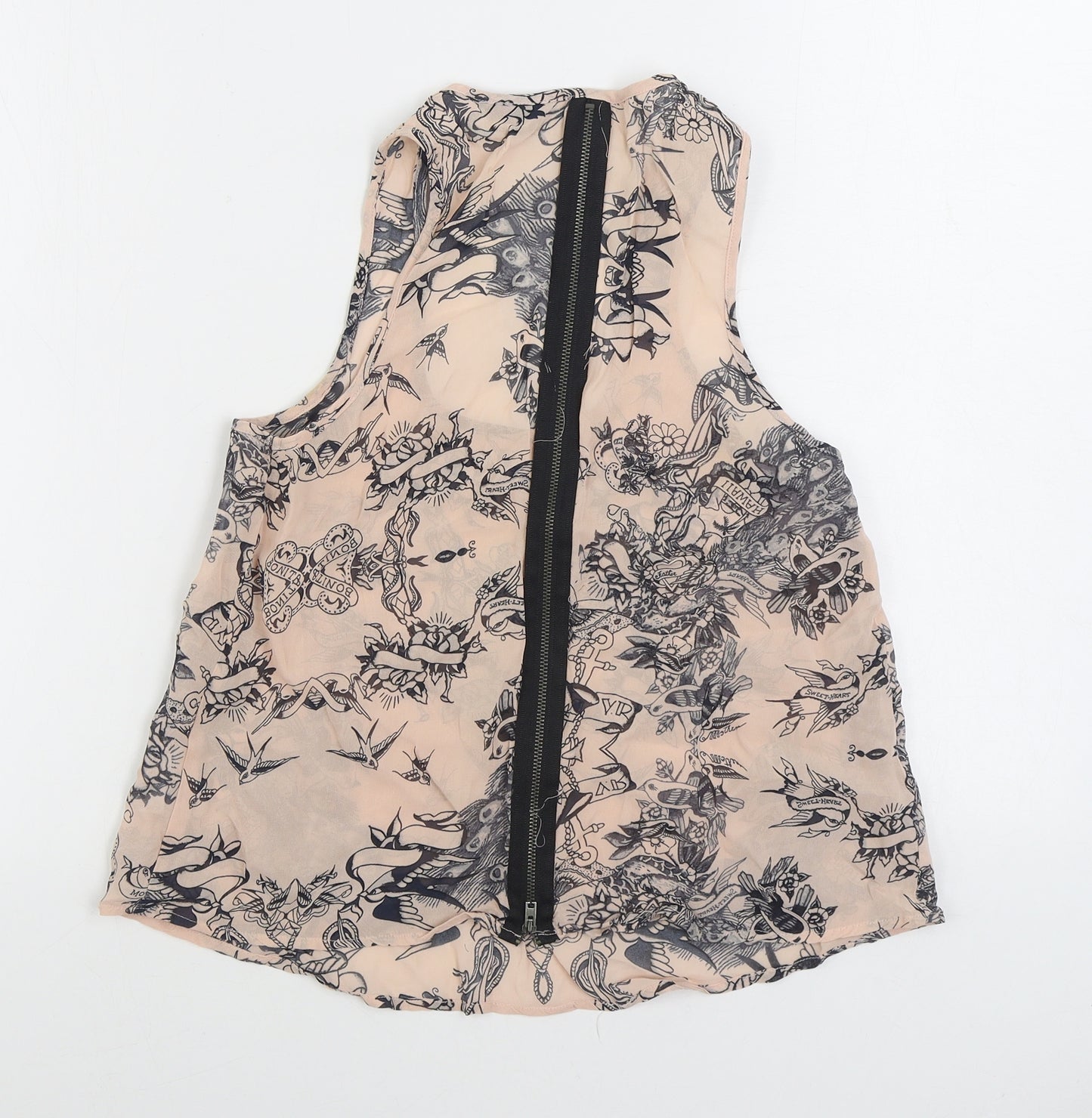 Topshop Womens Beige Geometric Viscose Basic Tank Size 6 Scoop Neck