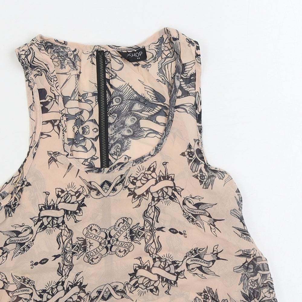 Topshop Womens Beige Geometric Viscose Basic Tank Size 6 Scoop Neck