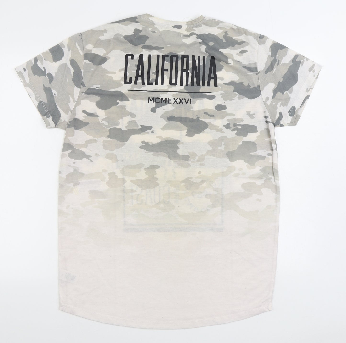 Primark Mens Grey Camouflage Polyester T-Shirt Size L Round Neck