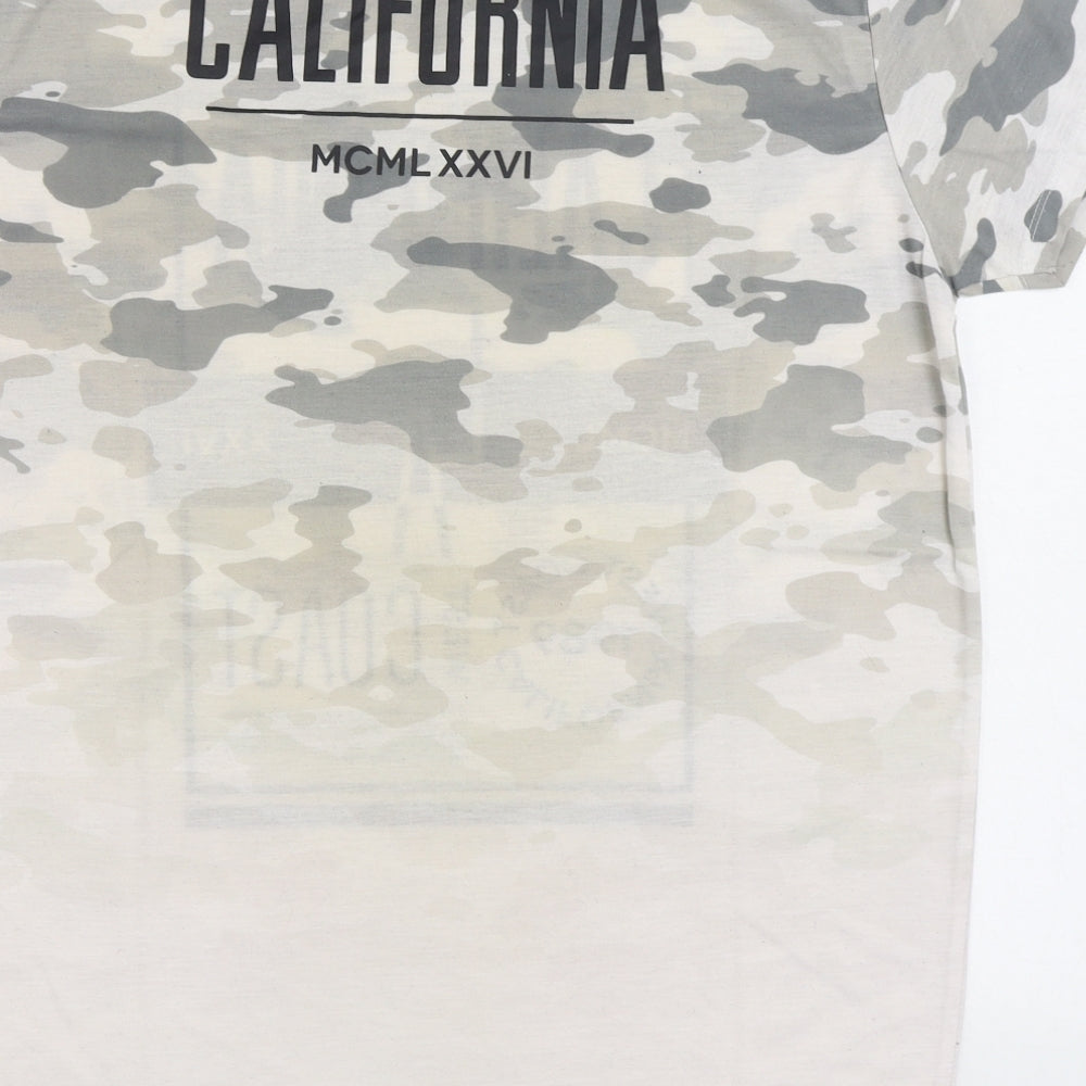 Primark Mens Grey Camouflage Polyester T-Shirt Size L Round Neck