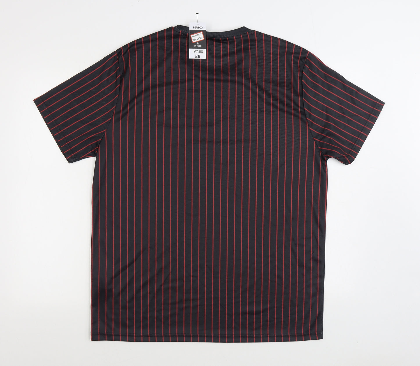 Pep&CO Mens Black Striped Polyester T-Shirt Size L Round Neck - Reckless