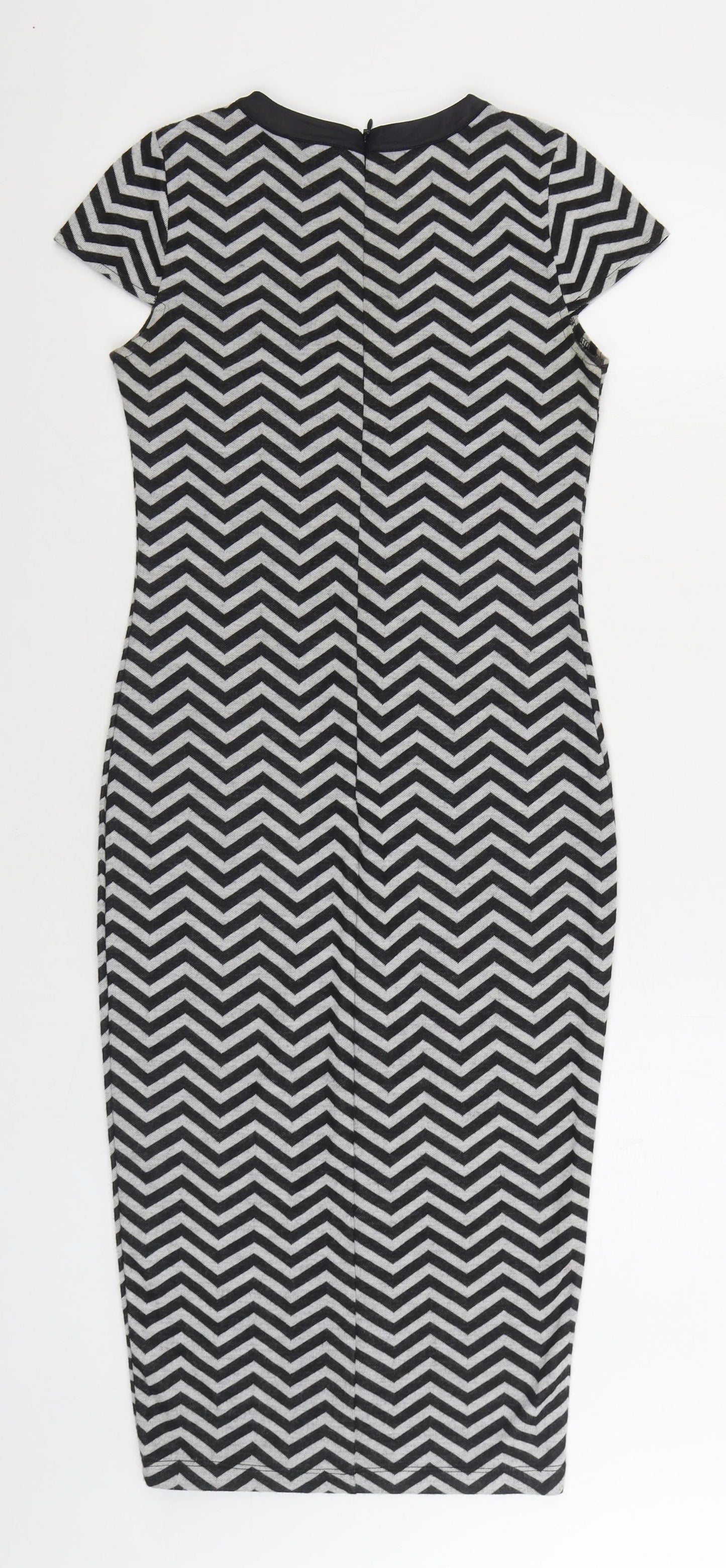 River Island Womens Black Chevron Polyester Bodycon Size 10 Round Neck Zip