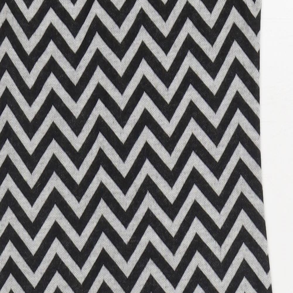 River Island Womens Black Chevron Polyester Bodycon Size 10 Round Neck Zip