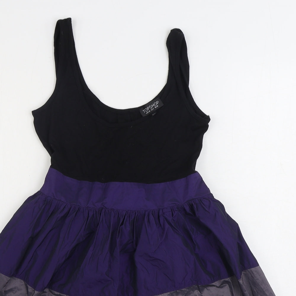 Topshop Womens Multicoloured Colourblock Polyester Skater Dress Size 10 Scoop Neck Zip