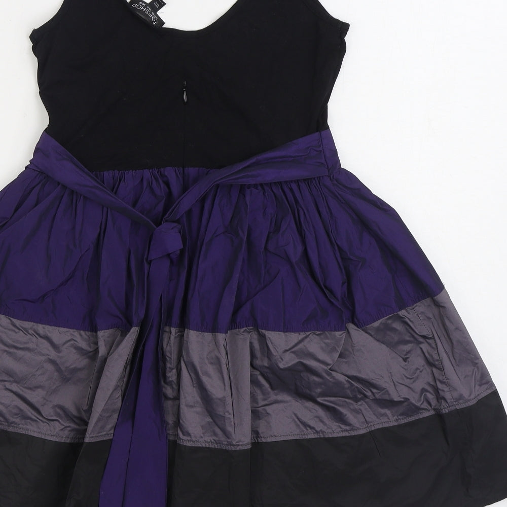 Topshop Womens Multicoloured Colourblock Polyester Skater Dress Size 10 Scoop Neck Zip