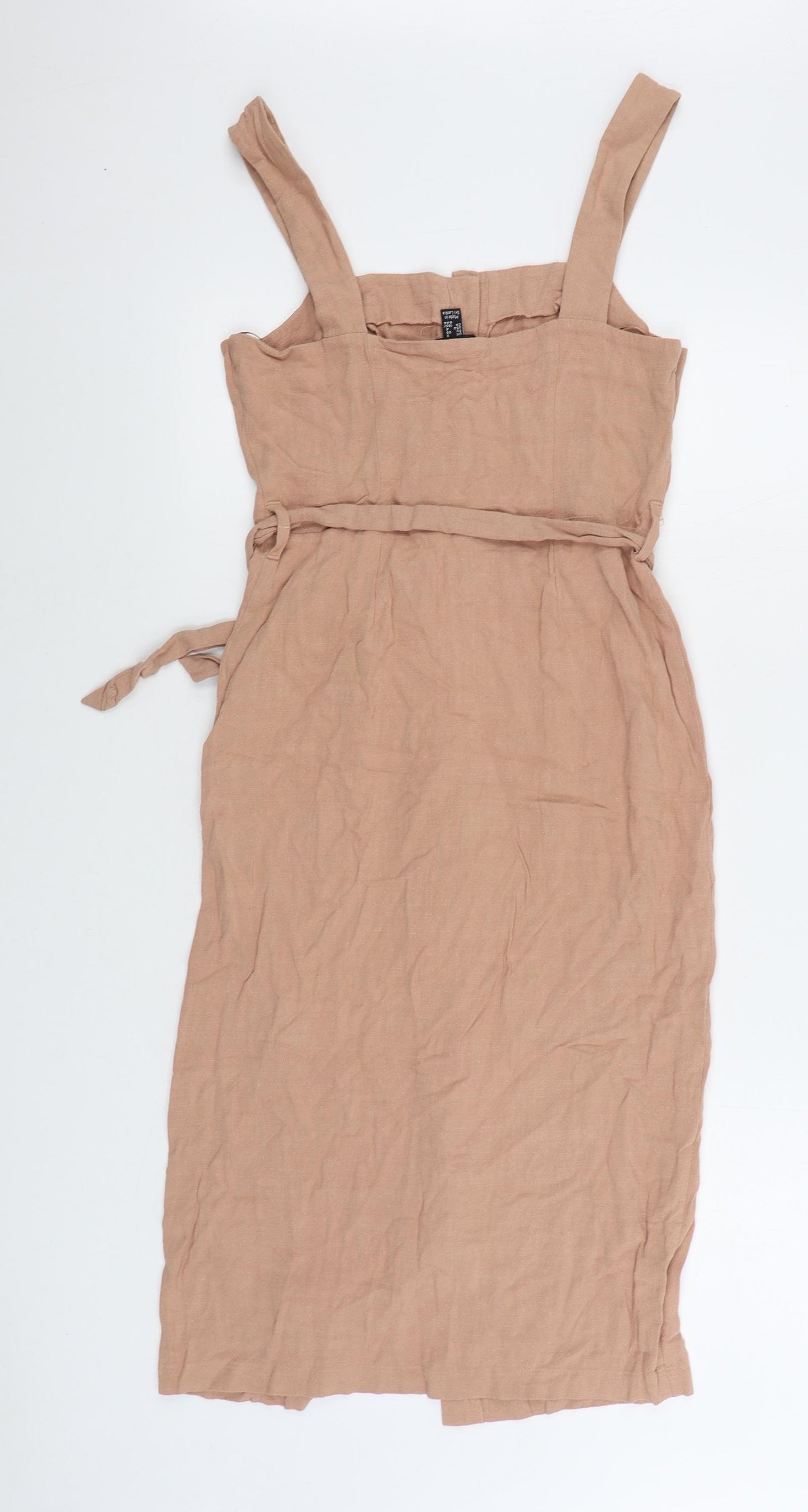 New Look Womens Pink Linen Sheath Size 8 Square Neck Button
