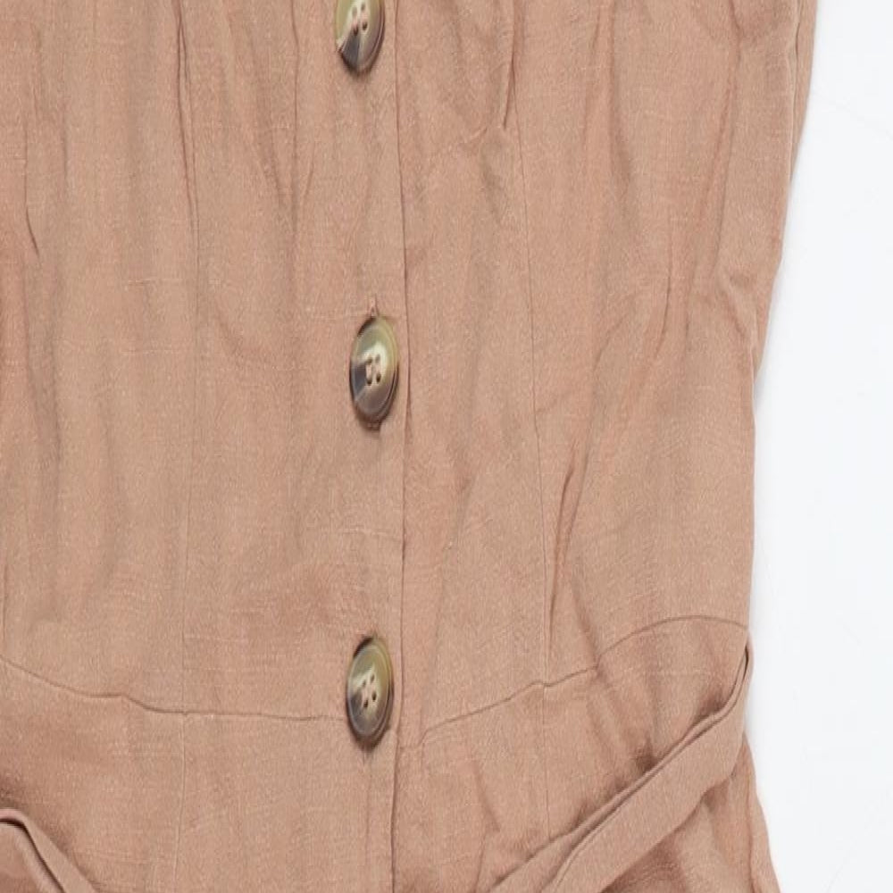 New Look Womens Pink Linen Sheath Size 8 Square Neck Button
