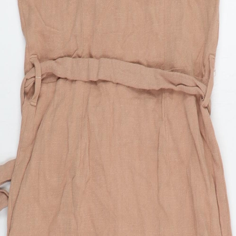 New Look Womens Pink Linen Sheath Size 8 Square Neck Button