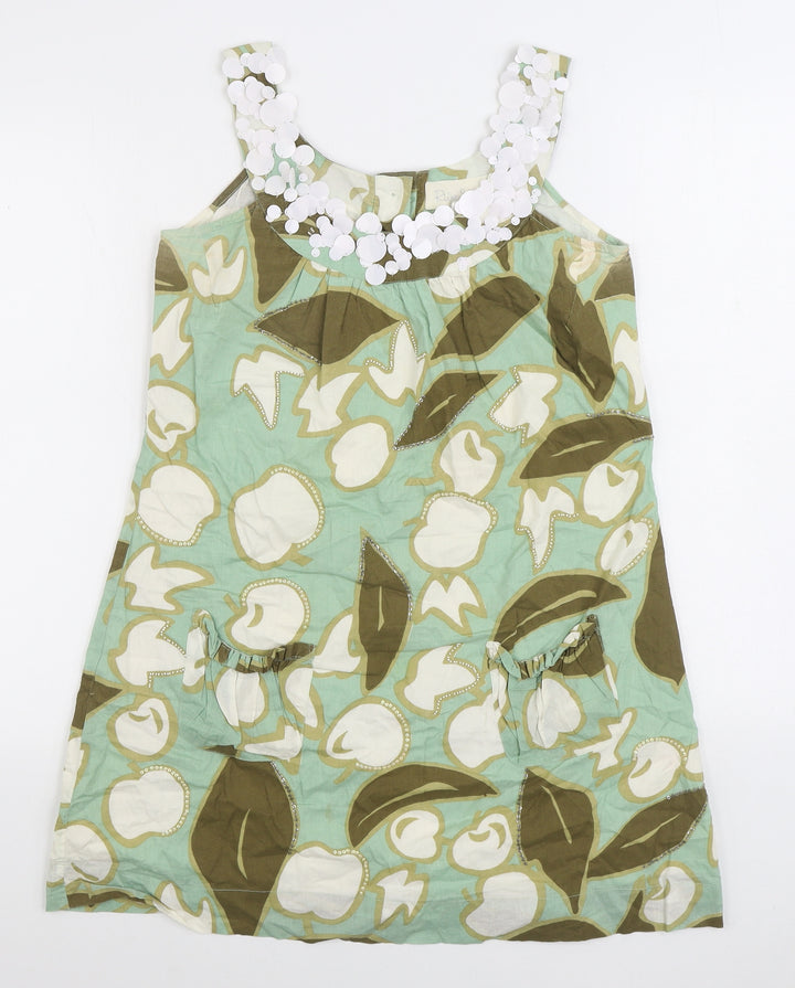 River Island Womens Green Geometric Cotton Basic Tank Size 10 Scoop Neck - Fruit