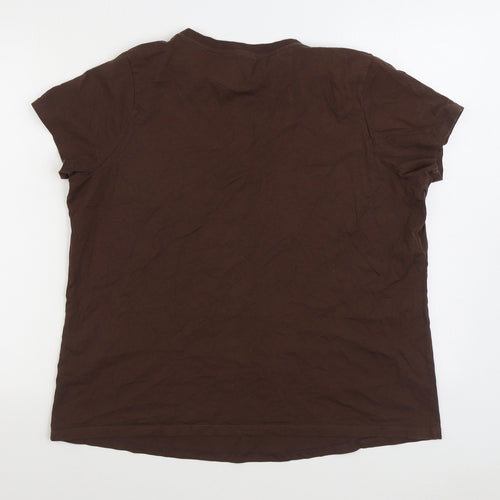 George Womens Brown 100% Cotton Basic T-Shirt Size 20 Round Neck - Happy days again
