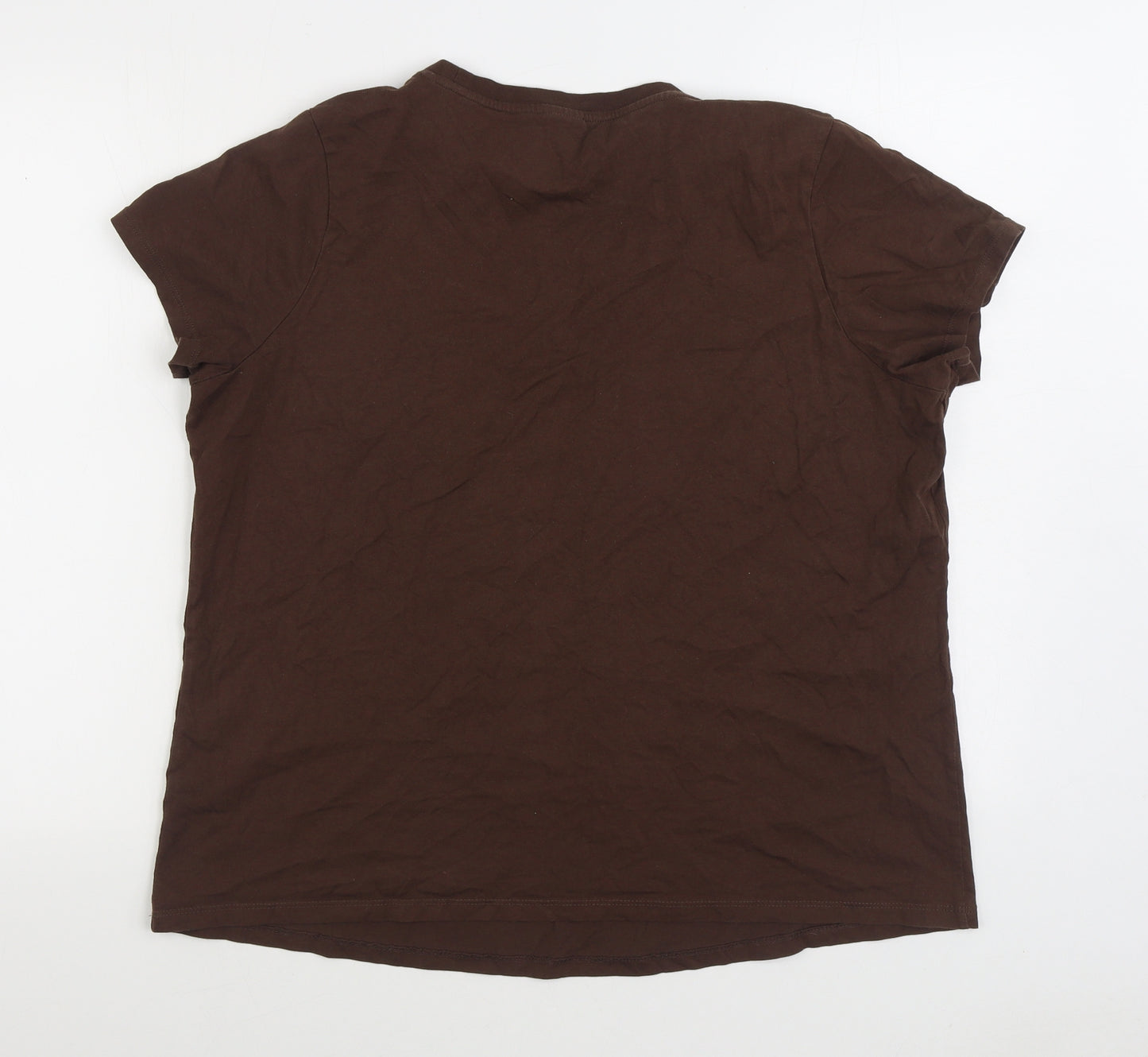 George Womens Brown 100% Cotton Basic T-Shirt Size 20 Round Neck - Happy days again