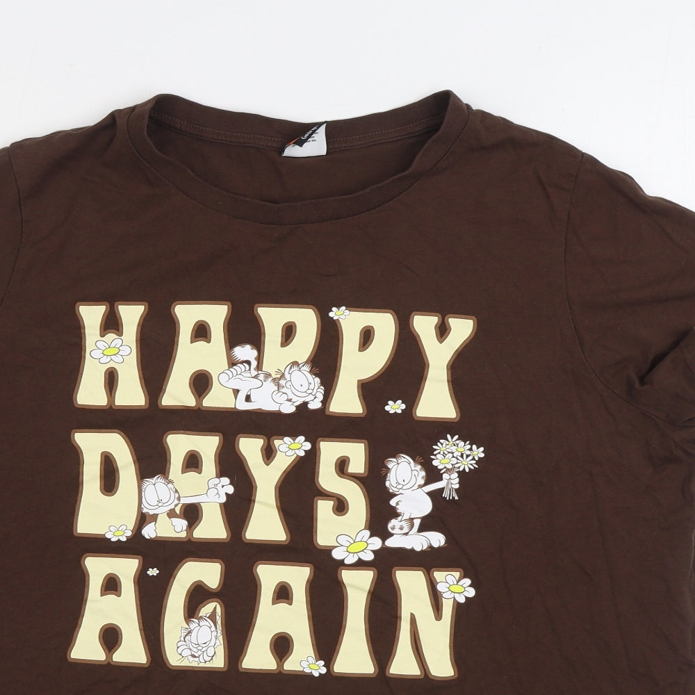 George Womens Brown 100% Cotton Basic T-Shirt Size 20 Round Neck - Happy days again