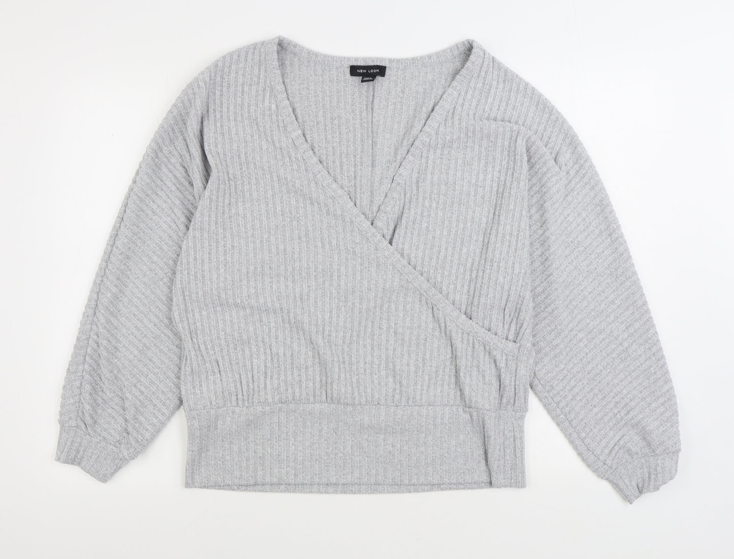 New Look Womens Grey V-Neck Polyester Wrap Jumper Size L