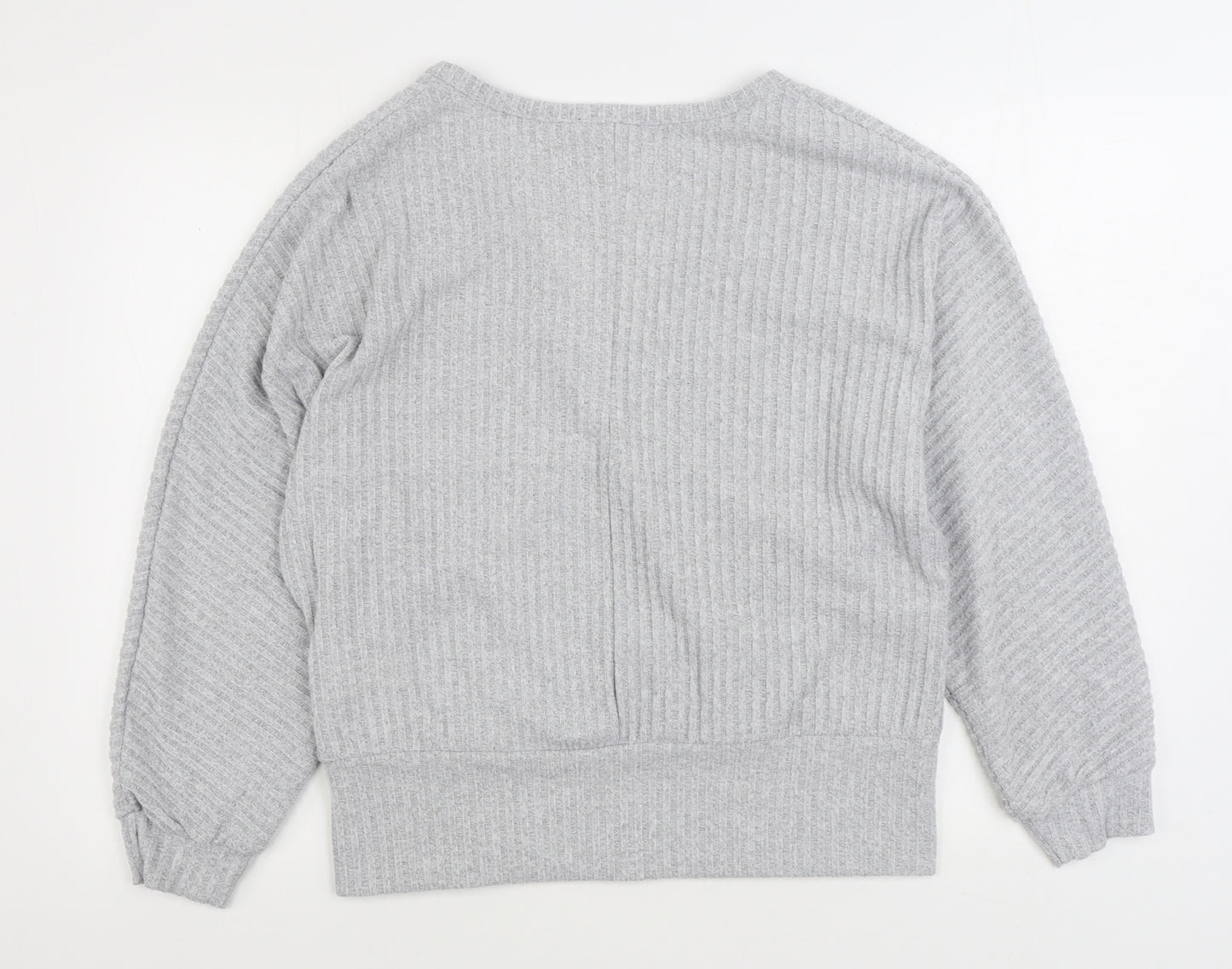 New Look Womens Grey V-Neck Polyester Wrap Jumper Size L