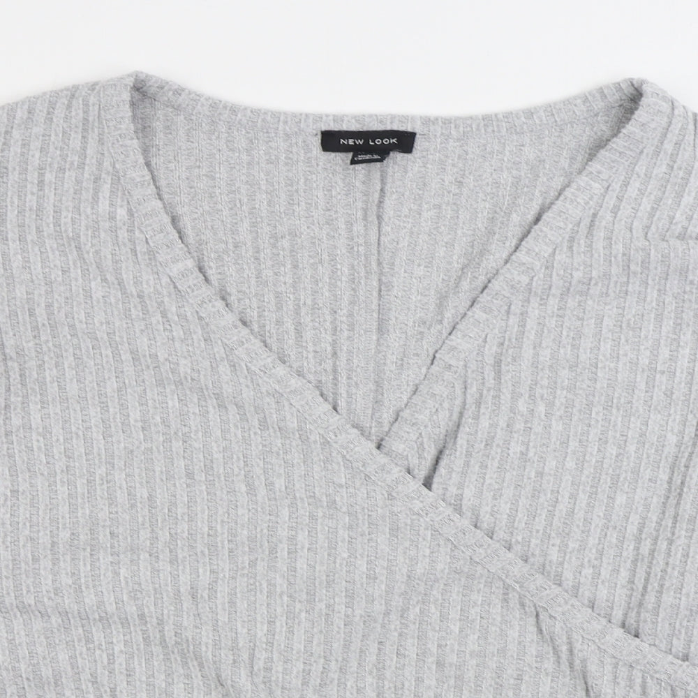 New Look Womens Grey V-Neck Polyester Wrap Jumper Size L