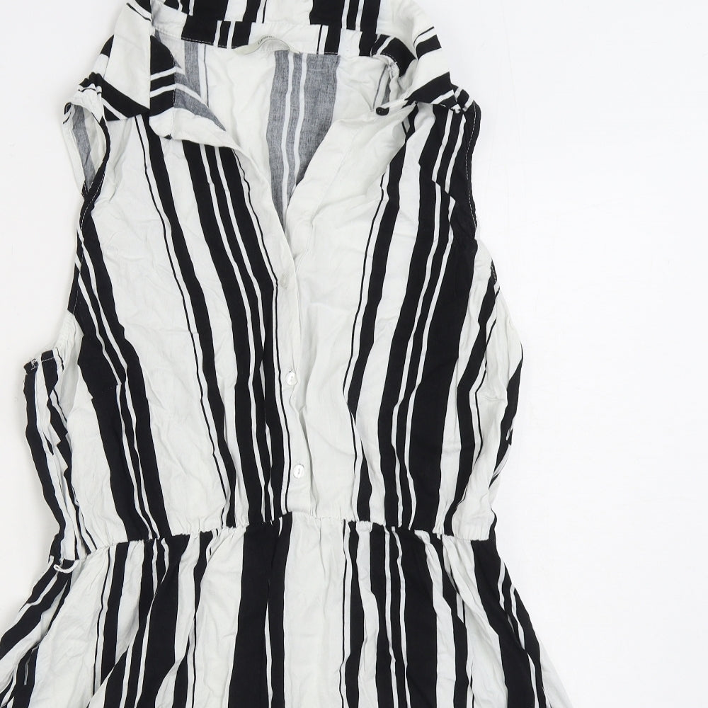 George Womens Black Striped Viscose Shirt Dress Size 18 Collared Pullover