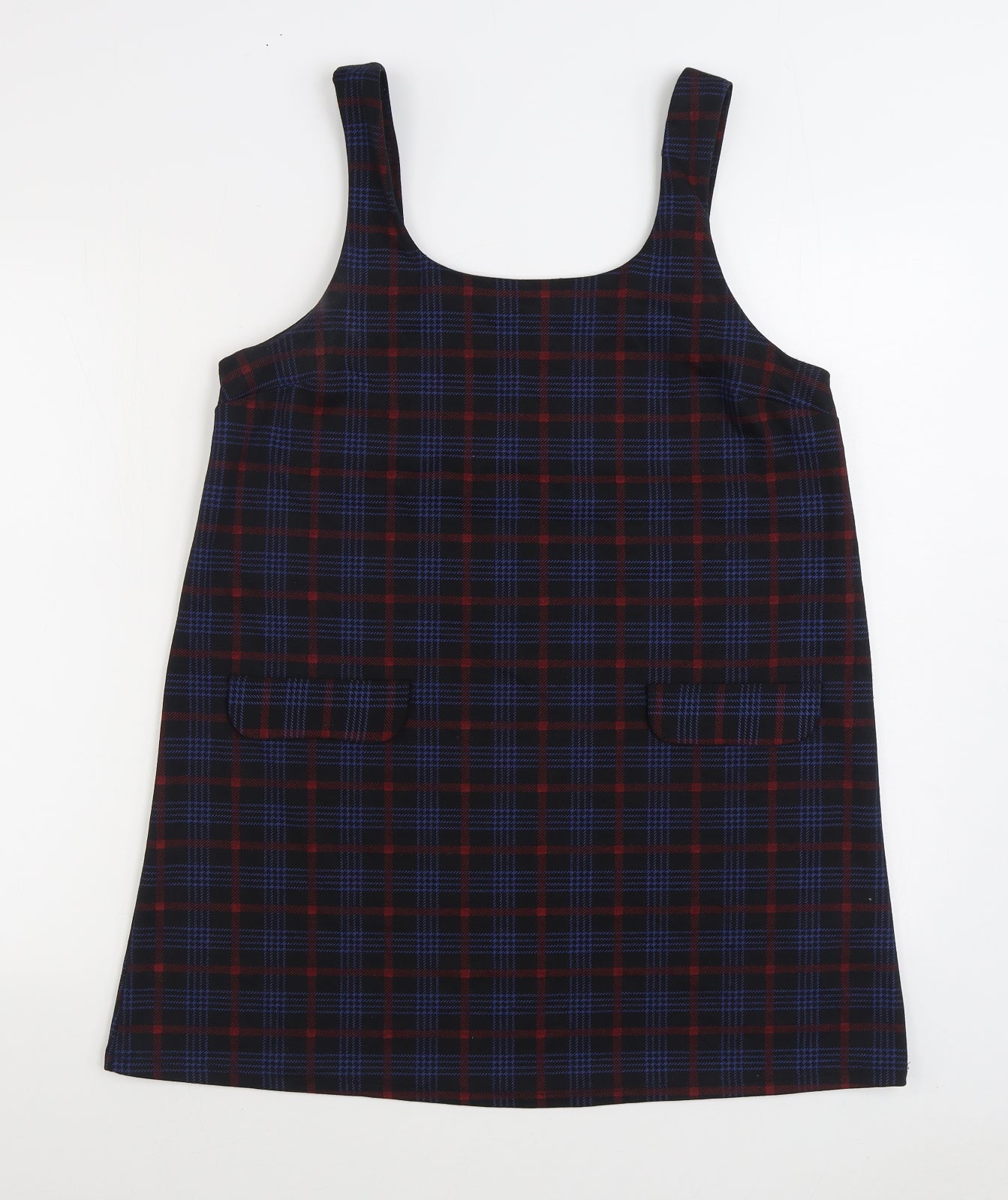 New Look Womens Multicoloured Plaid Polyester Tank Dress Size 14 Square Neck Pullover
