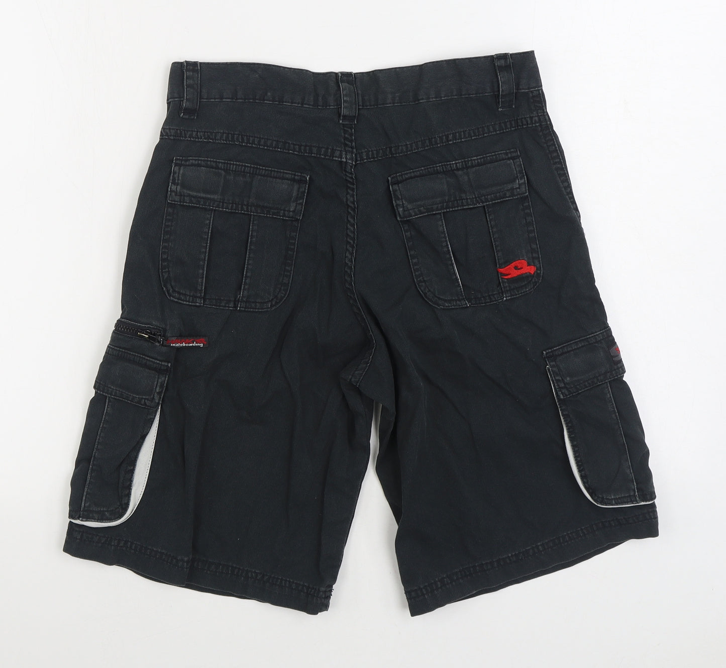 Skateboarding Hawk Boys Black 100% Cotton Cargo Shorts Size 14 Years Regular Zip