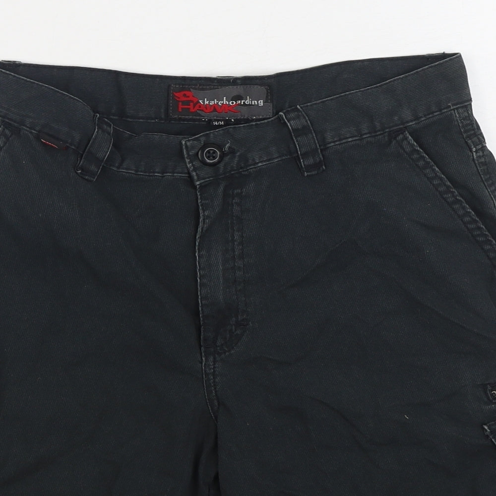 Skateboarding Hawk Boys Black 100% Cotton Cargo Shorts Size 14 Years Regular Zip