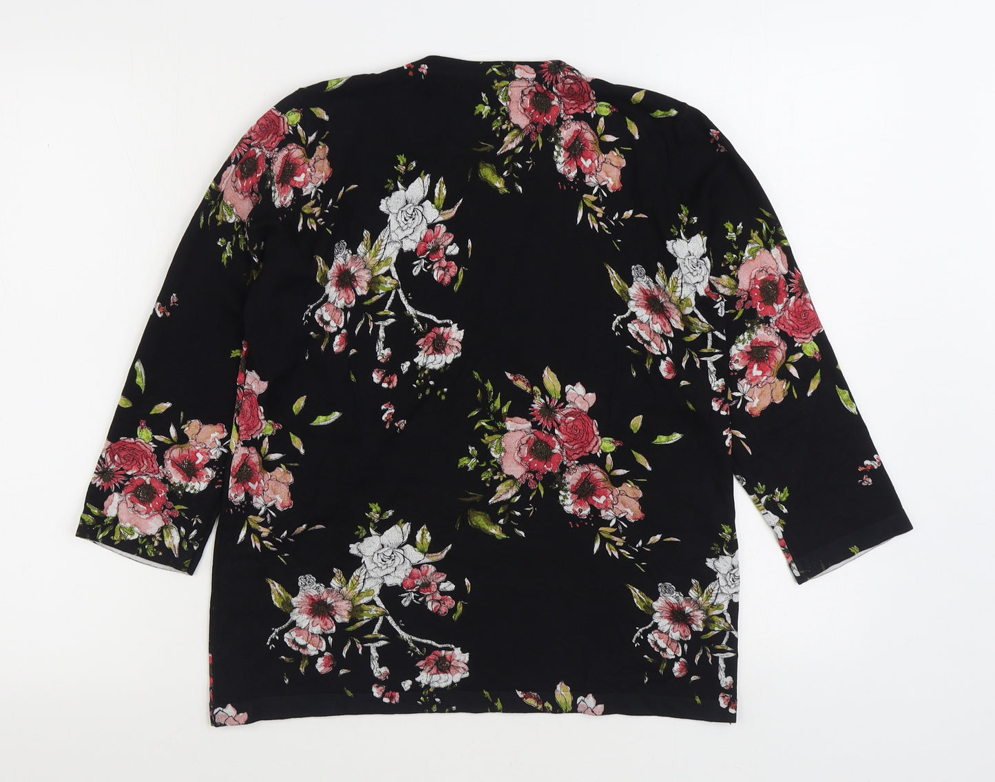 NEXT Womens Black Floral Viscose Basic T-Shirt Size 14 Round Neck