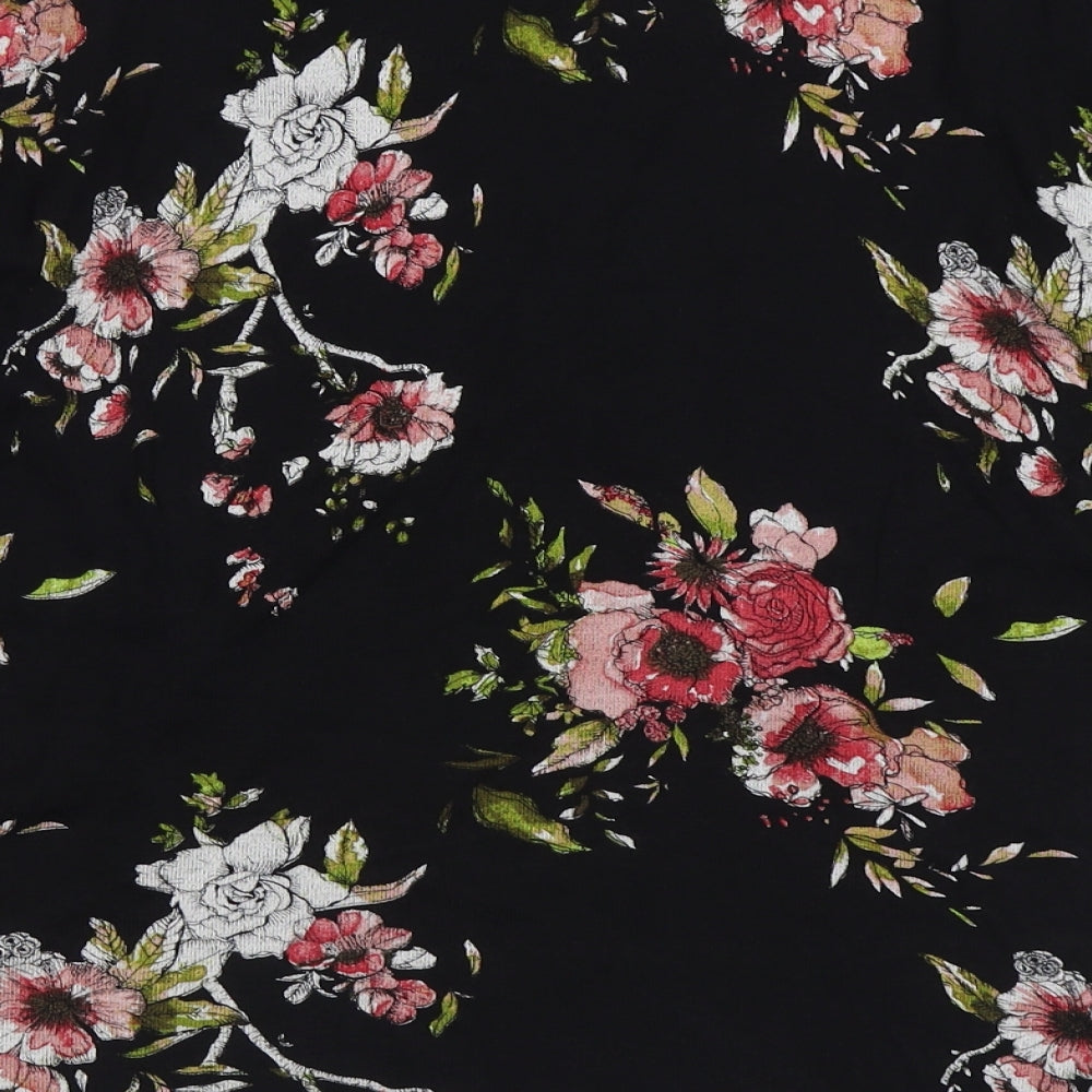 NEXT Womens Black Floral Viscose Basic T-Shirt Size 14 Round Neck