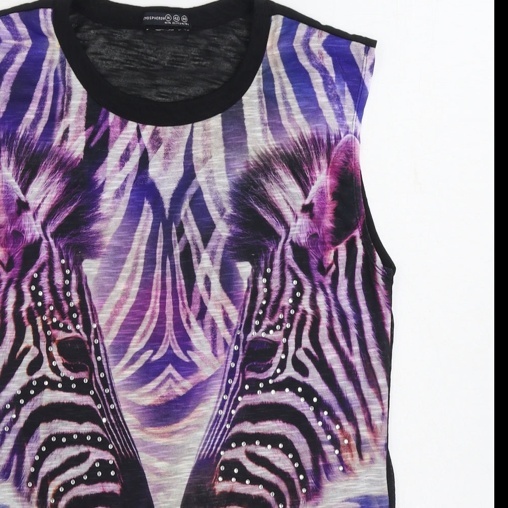 Atmosphere Womens Purple Animal Print Polyester Basic Tank Size 14 Scoop Neck - zebra