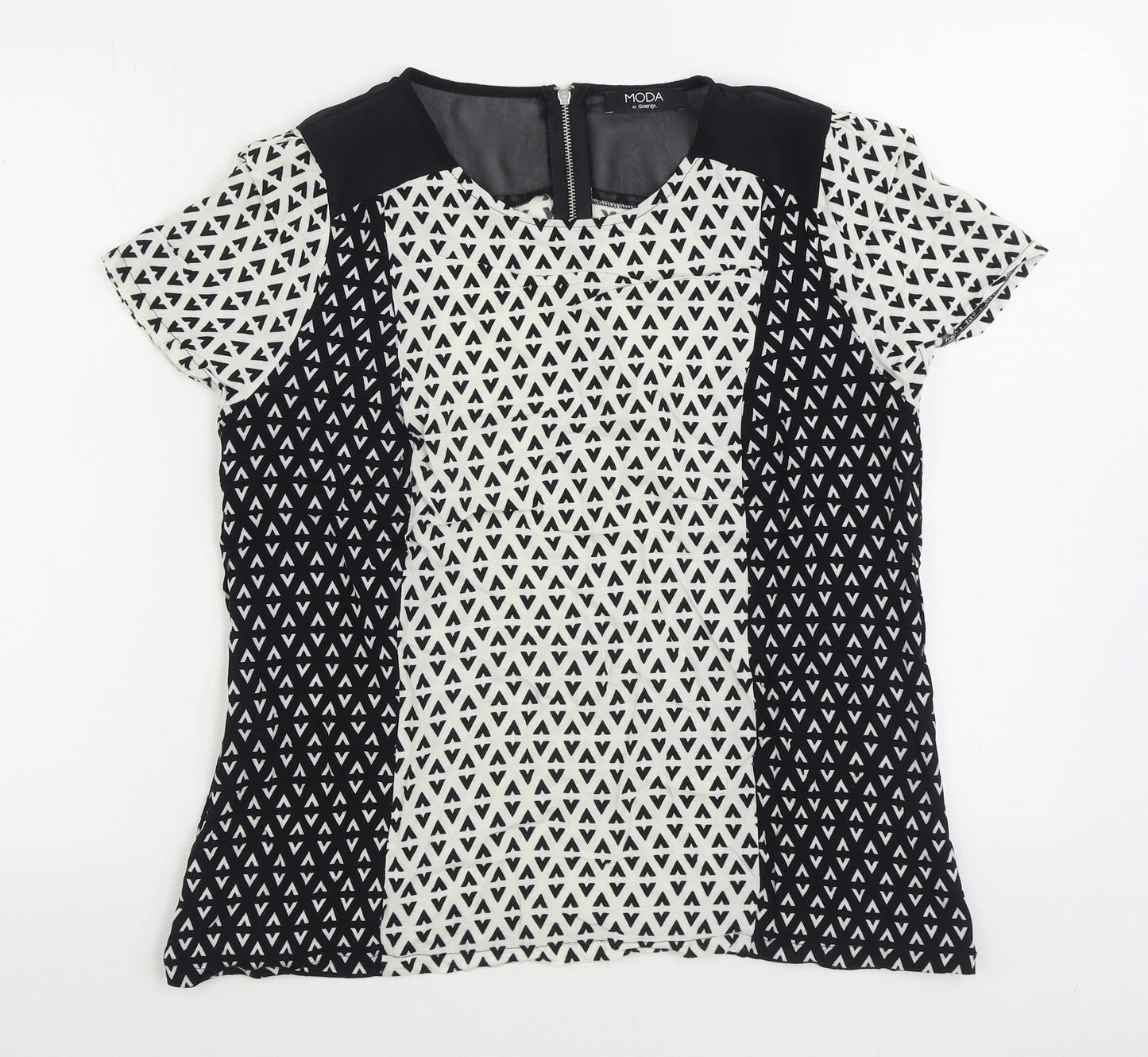 Moda Womens Black Geometric Viscose Basic Blouse Size 18 Scoop Neck