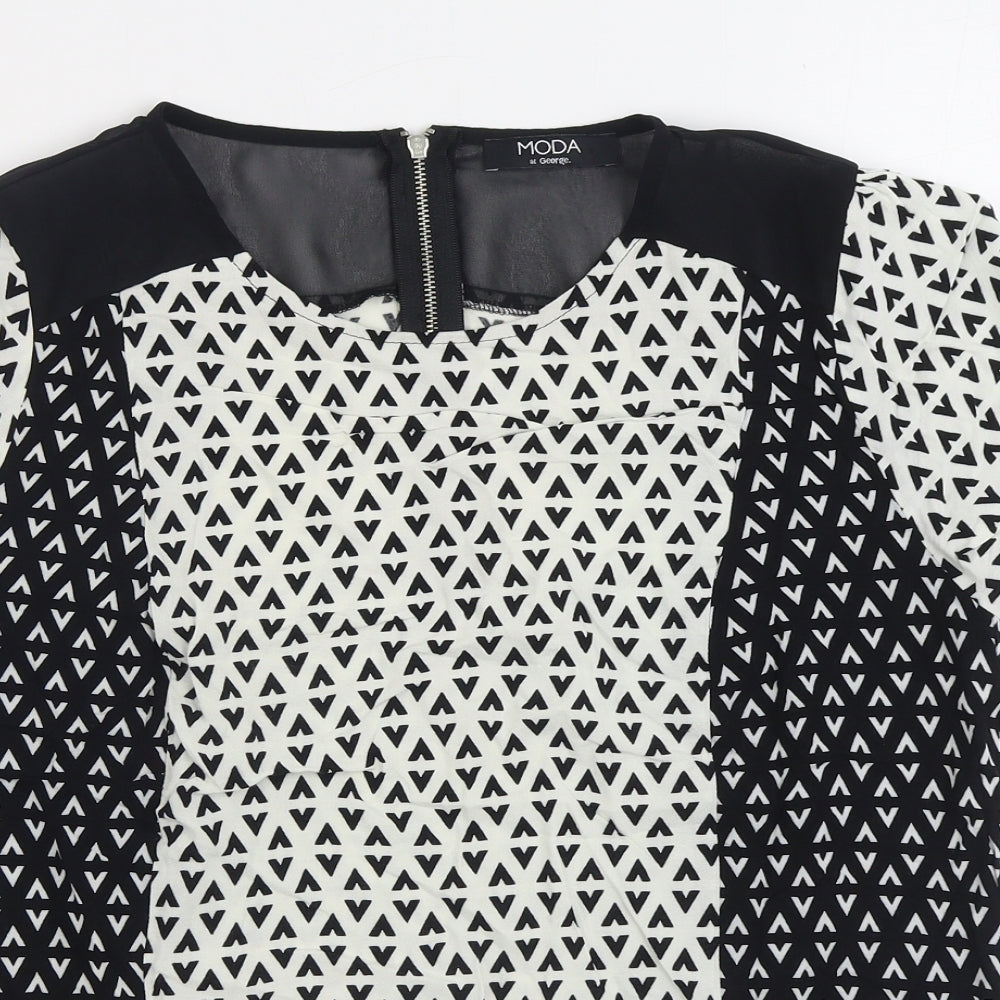 Moda Womens Black Geometric Viscose Basic Blouse Size 18 Scoop Neck