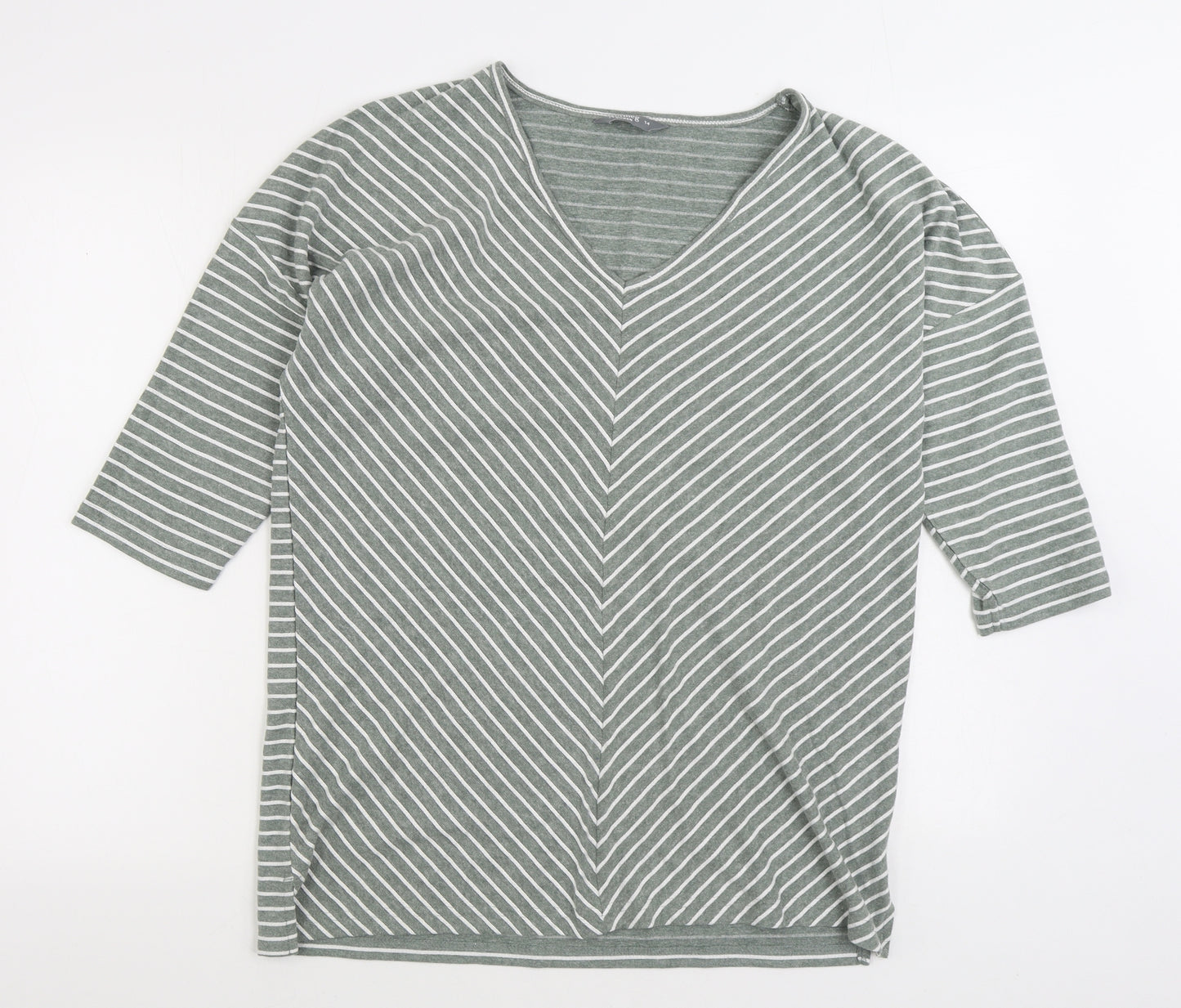 Nutmeg Womens Green Striped Cotton Pullover Sweatshirt Size 14 Pullover