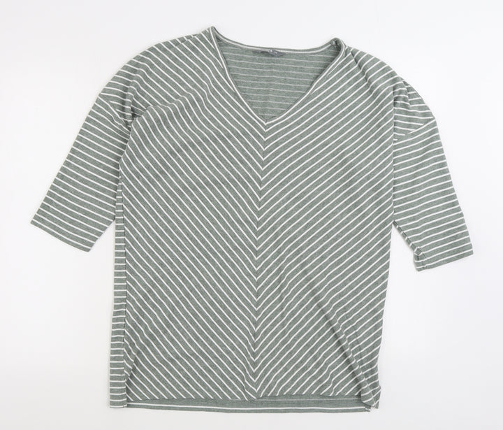 Nutmeg Womens Green Striped Cotton Pullover Sweatshirt Size 14 Pullover