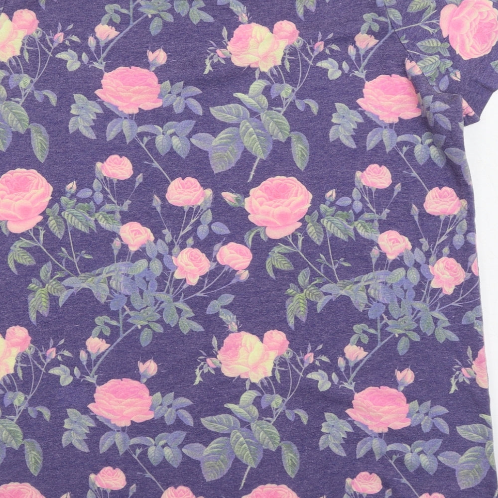 NEXT Womens Purple Floral Polyester Basic T-Shirt Size 16 Boat Neck - 23