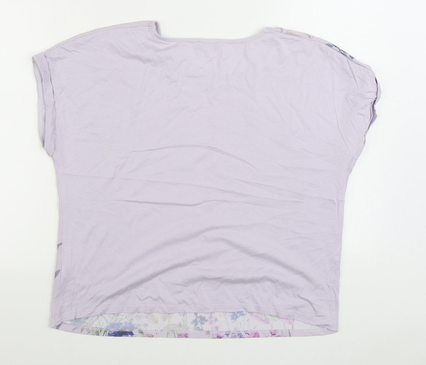 M&Co Womens Purple Floral Polyester Basic T-Shirt Size 16 Scoop Neck