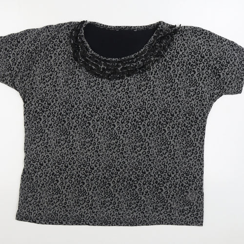 Preworn Womens Black Animal Print Polyester Basic T-Shirt Size 18 Scoop Neck