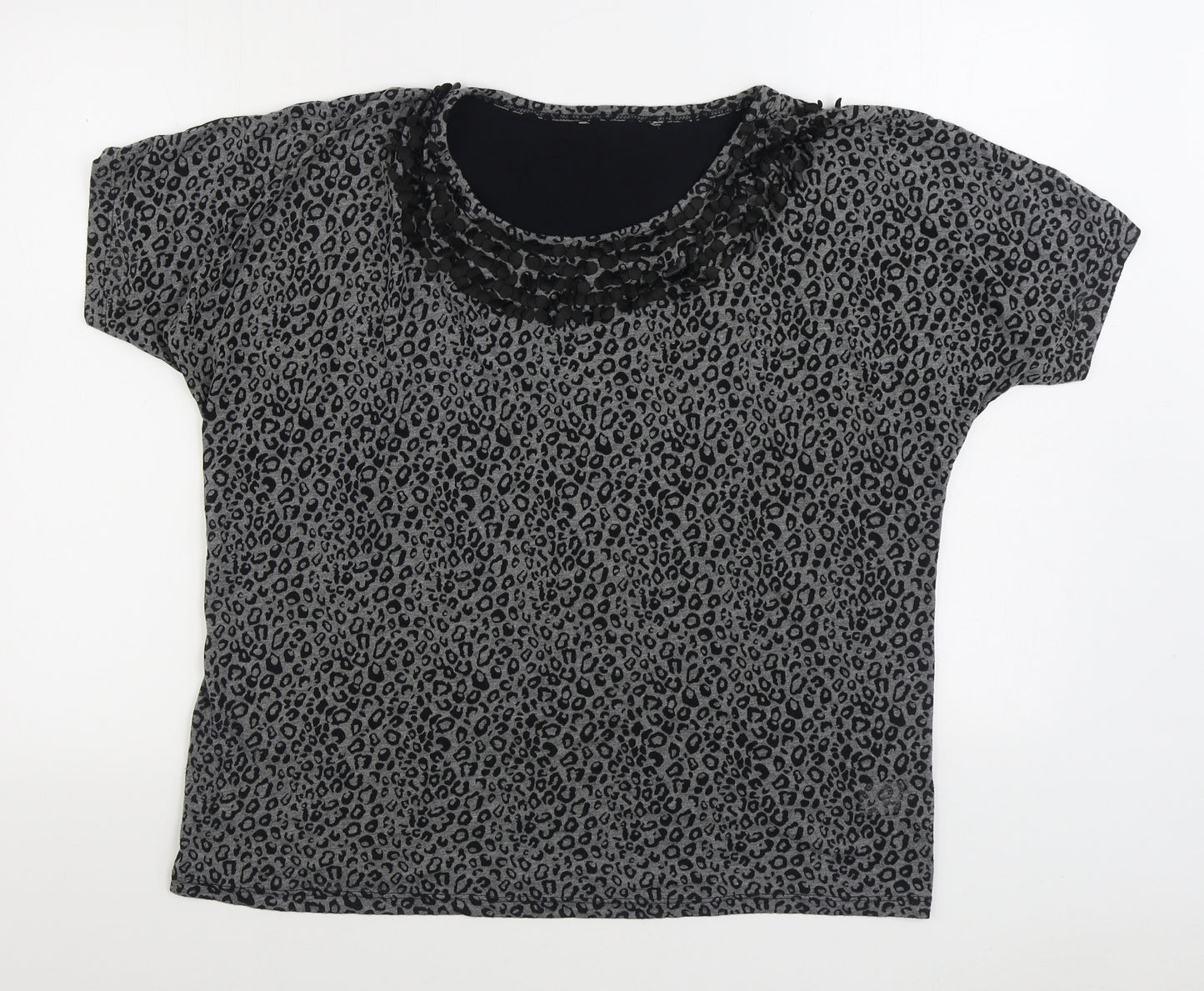 Preworn Womens Black Animal Print Polyester Basic T-Shirt Size 18 Scoop Neck