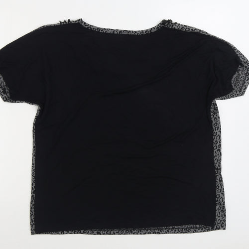 Preworn Womens Black Animal Print Polyester Basic T-Shirt Size 18 Scoop Neck