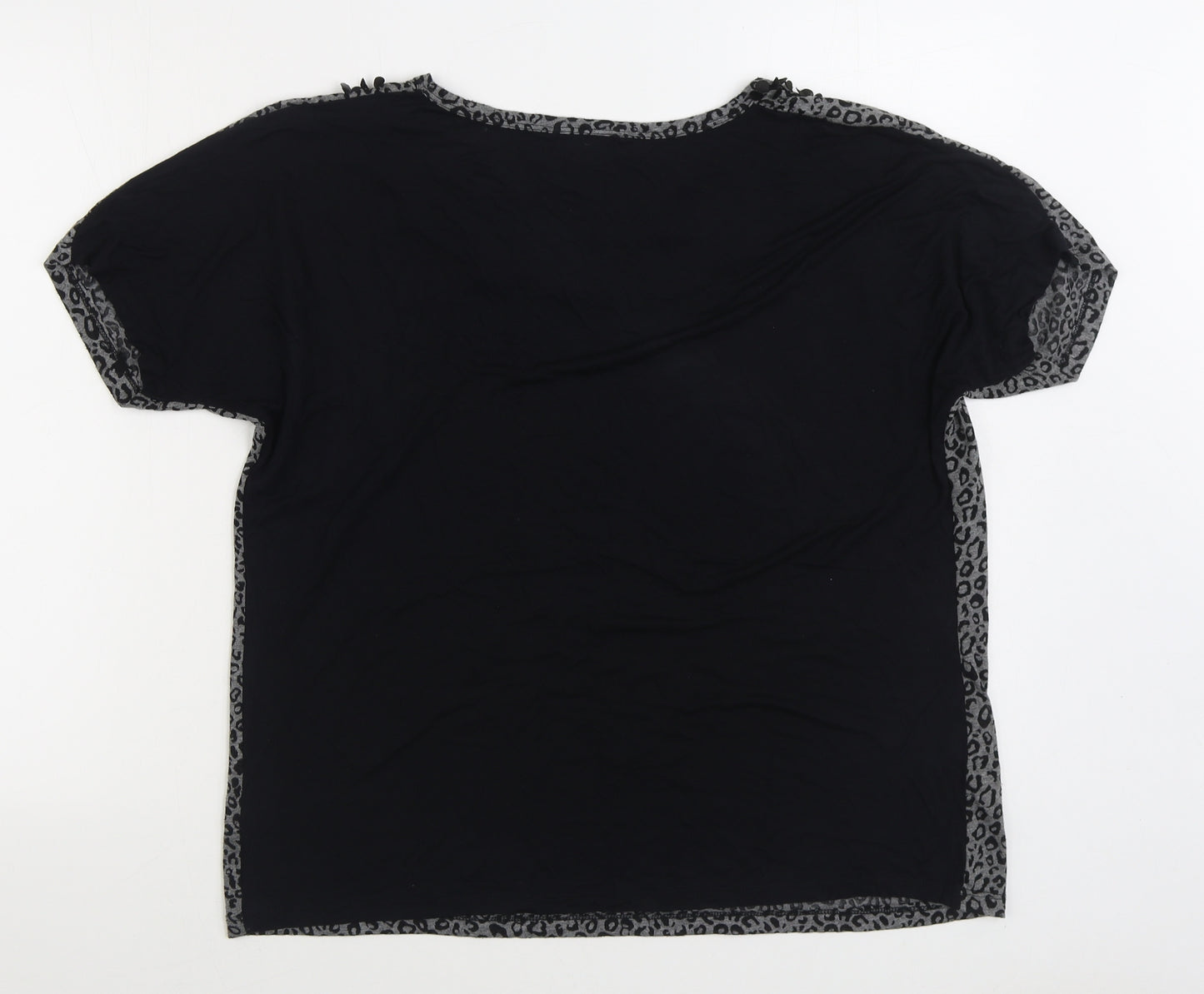 Preworn Womens Black Animal Print Polyester Basic T-Shirt Size 18 Scoop Neck