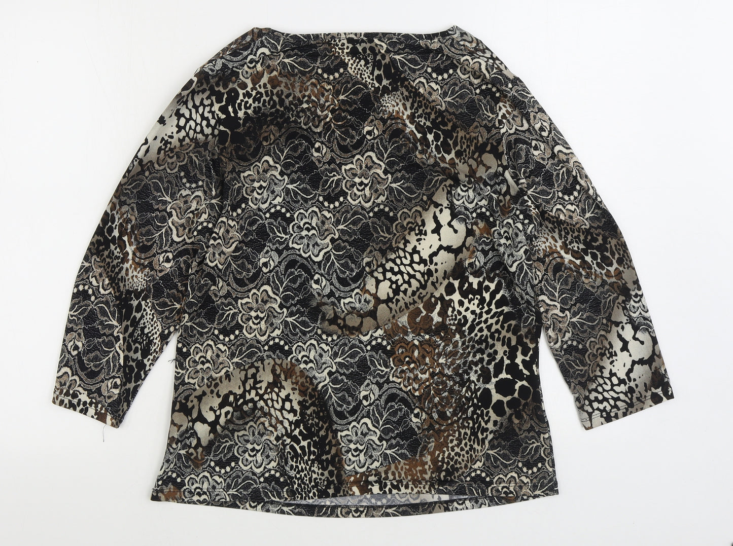 Matalan Womens Black Geometric Polyester Basic Blouse Size 16 Cowl Neck