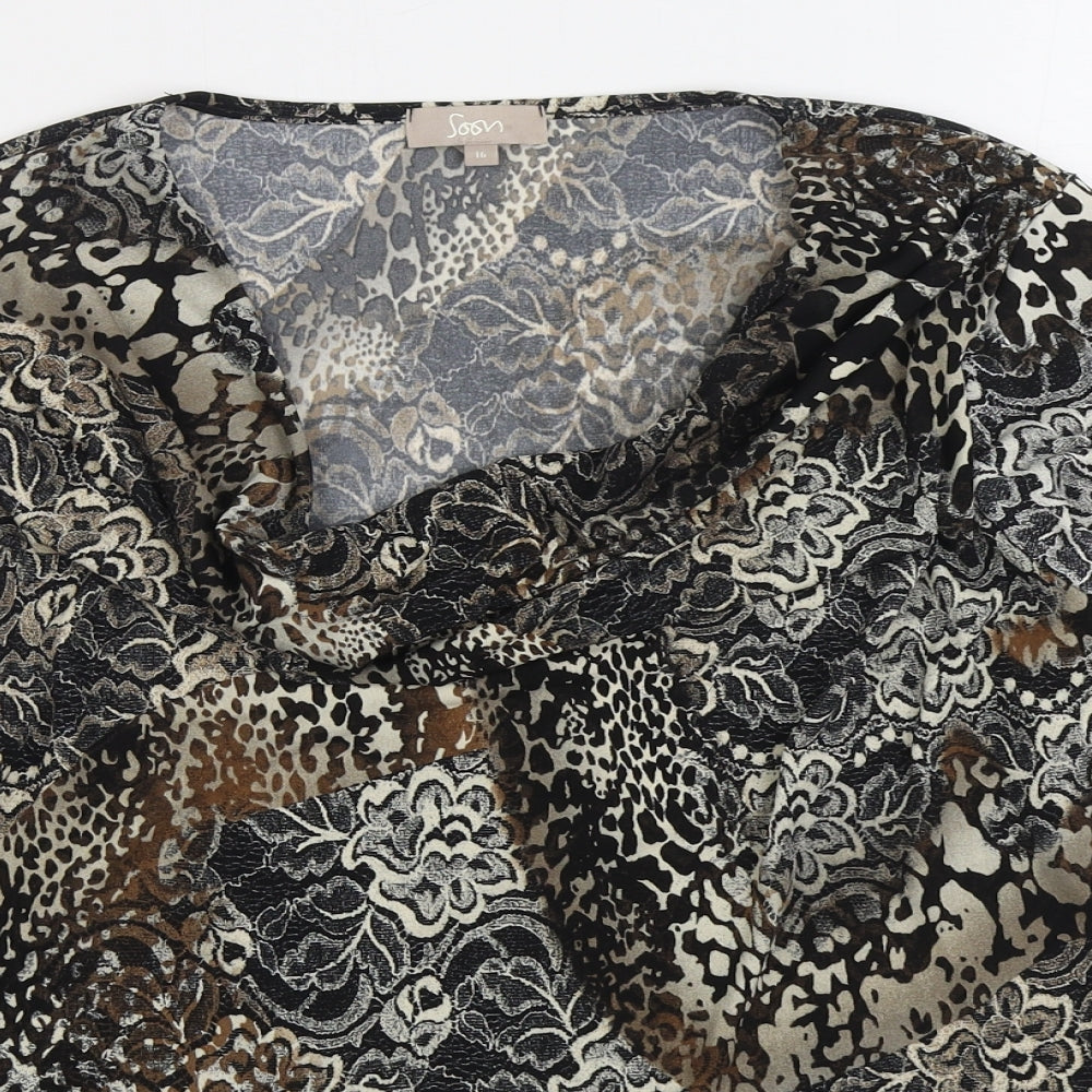 Matalan Womens Black Geometric Polyester Basic Blouse Size 16 Cowl Neck