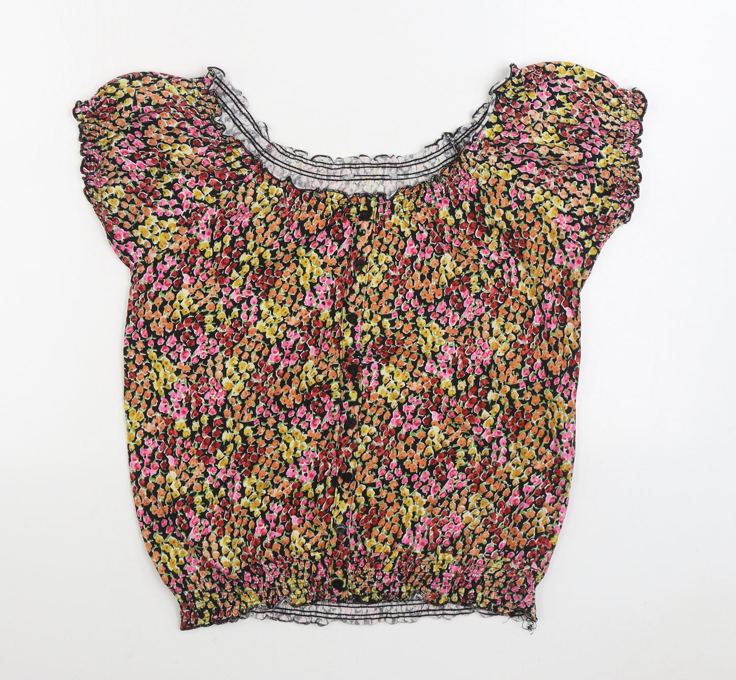 Matalan Womens Multicoloured Floral 100% Cotton Basic Blouse Size 12 Scoop Neck