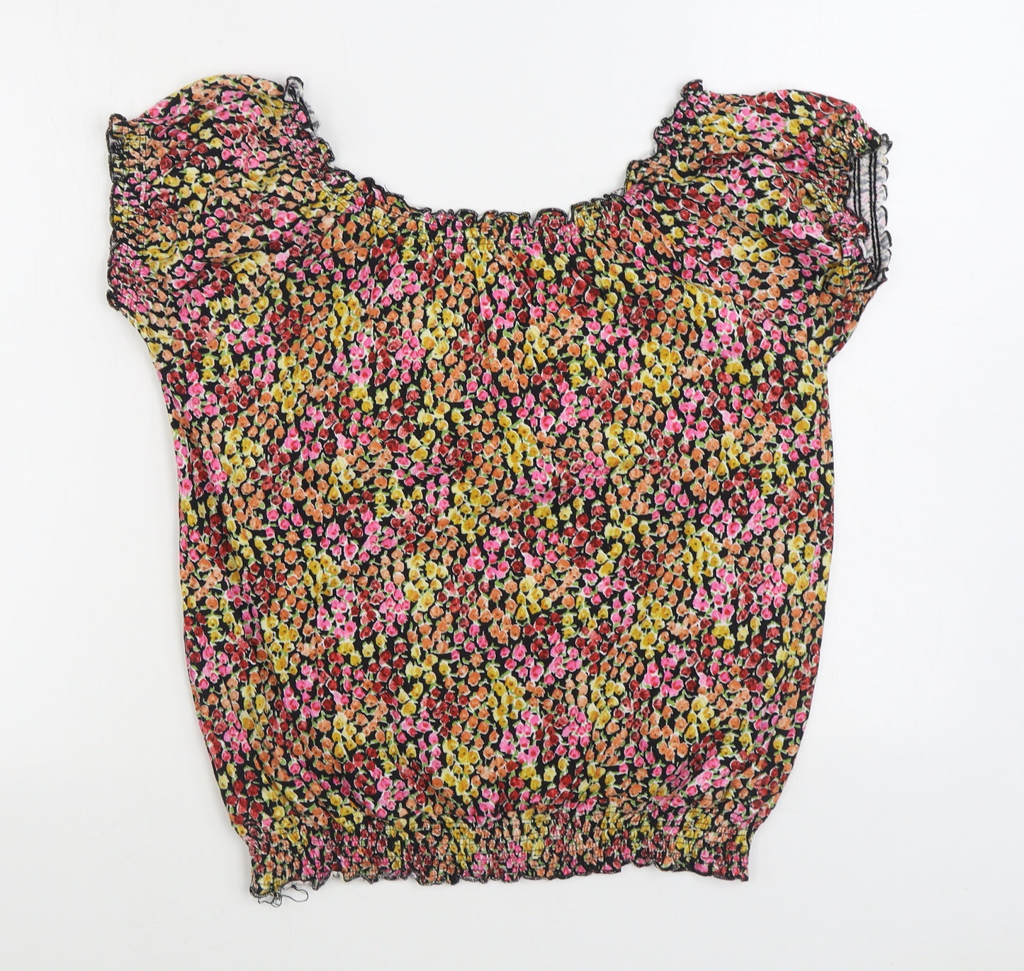 Matalan Womens Multicoloured Floral 100% Cotton Basic Blouse Size 12 Scoop Neck